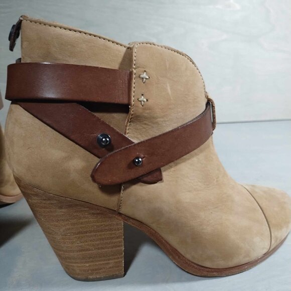 Rag & Bone Harrow suede ankle bootie gunmetal hardware stacked block‎ heel - Picture 9 of 11